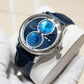 Luxury OBLVLO AM Series Mens Automatic Mechanical Blue Dial Dress Watch - Multifunction Two Eyes Mother of Pearl Subdial