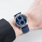 Luxury OBLVLO AM Series Mens Automatic Mechanical Blue Dial Dress Watch - Multifunction Two Eyes Mother of Pearl Subdial
