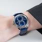 Luxury OBLVLO AM Series Mens Automatic Mechanical Blue Dial Dress Watch - Multifunction Two Eyes Mother of Pearl Subdial