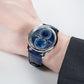 Luxury OBLVLO AM Series Mens Automatic Mechanical Blue Dial Dress Watch - Multifunction Two Eyes Mother of Pearl Subdial