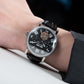 OBLVLO YM Black Dial and Numerical Hour Markers Automatic Tourbillon Style Dress Watch with Zircon Bezel