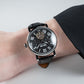 OBLVLO YM Black Dial and Numerical Hour Markers Automatic Tourbillon Style Dress Watch with Zircon Bezel