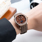OBLVLO FM-SL-DD-D 39mm Mens Automatic Moonphase Watch - Brown Dia & Rose Gold Sqaure Case Inlay zirconia