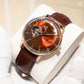 OBLVLO NW Series: Sienna Color Partial Skeleton Dial & 40mm Rose Gold Case Automatic Skeleton Brown Leather Strap Mens Watch