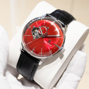Classic Meets Modern OBLVLO NW Series 40mm Automatic Victory Red Color Partial Skeleton Dial Dress Watch