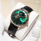 40mm Rose Gold Mens Automatic Watch With Green Partial Skeleton Dial & Black Leather Band By OBLVLO NW Series