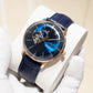 OBLVLO NW Series 40mm Rose Gold Case & Blue Partial Skeleton Dial Automatic Watch For Men's