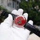 OBLVLO NW Series Automatic 40mm Victory Red Color Partial Skeleton Dial & Rose Gold Case Black Leather Strap Mens Watch
