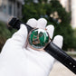 40mm Rose Gold Mens Automatic Watch With Green Partial Skeleton Dial & Black Leather Band By OBLVLO NW Series