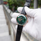 40mm Rose Gold Mens Automatic Watch With Green Partial Skeleton Dial & Black Leather Band By OBLVLO NW Series