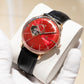 OBLVLO NW Series Automatic 40mm Victory Red Color Partial Skeleton Dial & Rose Gold Case Black Leather Strap Mens Watch