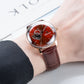 OBLVLO NW Series: Sienna Color Partial Skeleton Dial & 40mm Rose Gold Case Automatic Skeleton Brown Leather Strap Mens Watch