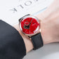 OBLVLO NW Series Automatic 40mm Victory Red Color Partial Skeleton Dial & Rose Gold Case Black Leather Strap Mens Watch