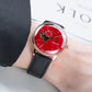 OBLVLO NW Series Automatic 40mm Victory Red Color Partial Skeleton Dial & Rose Gold Case Black Leather Strap Mens Watch