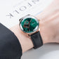 40mm Rose Gold Mens Automatic Watch With Green Partial Skeleton Dial & Black Leather Band By OBLVLO NW Series