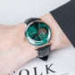 40mm Rose Gold Mens Automatic Watch With Green Partial Skeleton Dial & Black Leather Band By OBLVLO NW Series