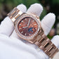 OBLVLO FM-SL-DD-D 39mm Mens Automatic Moonphase Watch - Brown Dia & Rose Gold Sqaure Case Inlay zirconia