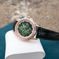 Affordable OBLVLO GCM-MUT Rose Gold Case - White Zirconia Bezel & Grass Green Dial Moon Phase Style Date Casual Watch