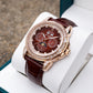 OBLVLO GCM-MUT Rose Gold Case - Affordable White Zirconia Bezel & Brown Dial Moon Phase Style Date Casual Watch for Men's