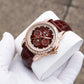 OBLVLO GCM-MUT Rose Gold Case - Affordable White Zirconia Bezel & Brown Dial Moon Phase Style Date Casual Watch for Men's