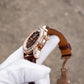 OBLVLO GCM-MUT Rose Gold Case - Affordable White Zirconia Bezel & Brown Dial Moon Phase Style Date Casual Watch for Men's