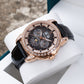 OBLVLO GCM-MUT - Affordable Black Dial & White Zirconia Bezel Rose Gold Multifunction Moon Phase Style Automatic Watch