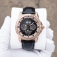 OBLVLO GCM-MUT - Affordable Black Dial & White Zirconia Bezel Rose Gold Multifunction Moon Phase Style Automatic Watch