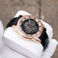 OBLVLO GCM-MUT - Affordable Black Dial & White Zirconia Bezel Rose Gold Multifunction Moon Phase Style Automatic Watch