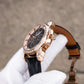 OBLVLO GCM-MUT - Affordable Black Dial & White Zirconia Bezel Rose Gold Multifunction Moon Phase Style Automatic Watch