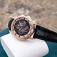 OBLVLO GCM-MUT - Affordable Black Dial & White Zirconia Bezel Rose Gold Multifunction Moon Phase Style Automatic Watch