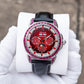OBLVLO GCM-MUT - Affordable Luxury Burgundy Red Zirconia Bezel & Dial Moon Phase Style Date Casual Watch for Men's