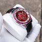 OBLVLO GCM-MUT - Affordable Luxury Burgundy Red Zirconia Bezel & Dial Moon Phase Style Date Casual Watch for Men's