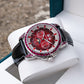 OBLVLO GCM-MUT - Affordable Luxury Burgundy Red Zirconia Bezel & Dial Moon Phase Style Date Casual Watch for Men's