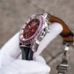 OBLVLO GCM-MUT - Affordable Luxury Burgundy Red Zirconia Bezel & Dial Moon Phase Style Date Casual Watch for Men's