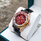 OBLVLO GCM-MUT: Burgundy Red Dial Moonphase of Men 41mm Automatic Mechanical Rose Gold Watch - Rainbow Zirconia Bezel