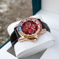 OBLVLO GCM-MUT: Burgundy Red Dial Moonphase of Men 41mm Automatic Mechanical Rose Gold Watch - Rainbow Zirconia Bezel