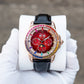 OBLVLO GCM-MUT: Burgundy Red Dial Moonphase of Men 41mm Automatic Mechanical Rose Gold Watch - Rainbow Zirconia Bezel