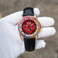 OBLVLO GCM-MUT: Burgundy Red Dial Moonphase of Men 41mm Automatic Mechanical Rose Gold Watch - Rainbow Zirconia Bezel