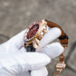 OBLVLO GCM-MUT: Burgundy Red Dial Moonphase of Men 41mm Automatic Mechanical Rose Gold Watch - Rainbow Zirconia Bezel