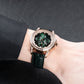 Affordable OBLVLO GCM-MUT Rose Gold Case - White Zirconia Bezel & Grass Green Dial Moon Phase Style Date Casual Watch