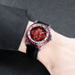 OBLVLO GCM-MUT - Affordable Luxury Burgundy Red Zirconia Bezel & Dial Moon Phase Style Date Casual Watch for Men's