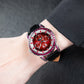 OBLVLO GCM-MUT - Affordable Luxury Burgundy Red Zirconia Bezel & Dial Moon Phase Style Date Casual Watch for Men's