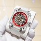 OBLVLO BRM Series - High Quality Red Dial & Full Sapphire Square Case Skeleton Automatic Watch