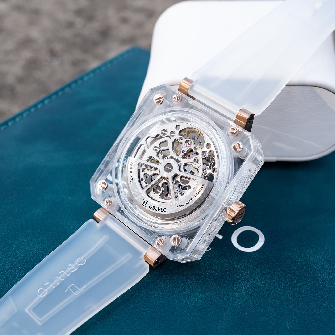 OBLVLO BRM Series Full Sapphire Square Watch Case Back