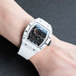 OBLVLO XM-RACING Automatic Mechanical Men's Skeleton Watch - Cool White Carbon Fiber Case with Luminous