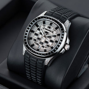 OBLVLO FM-DSL - Men's 40mm Square Luxury Black Baguette Stone Zircon/Moissanite Automatic Mechanical Watch