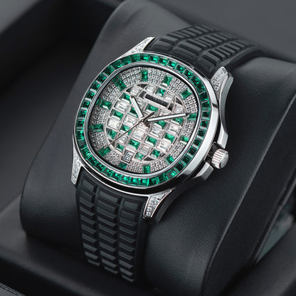 Luxury Green Baguette Stone Zircon/Moissanite Bezel Watch - 40mm Square OBLVLO FM-DSL