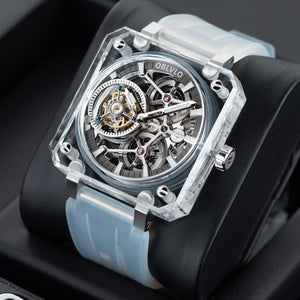 Affordable OBLVLO Men's Black Skeleton Tourbillon Watch - BR-TB-IBWR