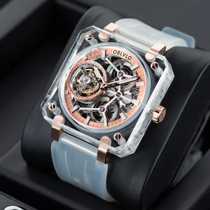 OBLVLO Affordable Luxury Rose Gold Skeleton Tourbillon Wrist Watch For Men - BR-TB-IPWR