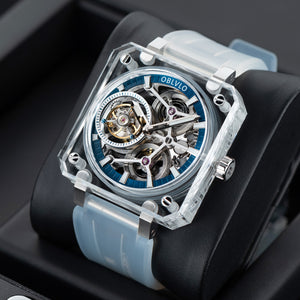 OBLVLO Full Sapphire Case Blue Tourbillon Skeleton Watch For Men - BR-TB-ILWR